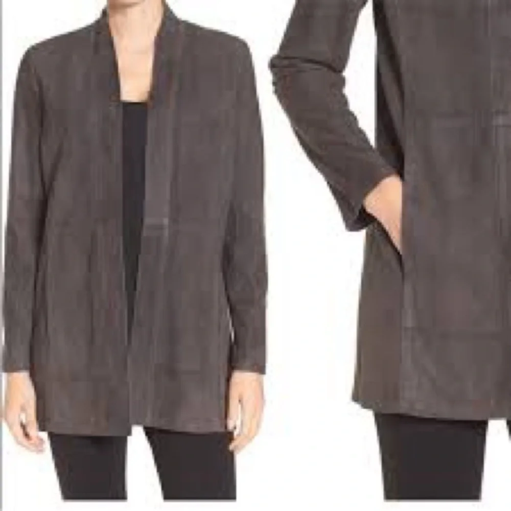Gorgeous Eileen Fisher chocolate brown Suede Open Front Jacket XL
